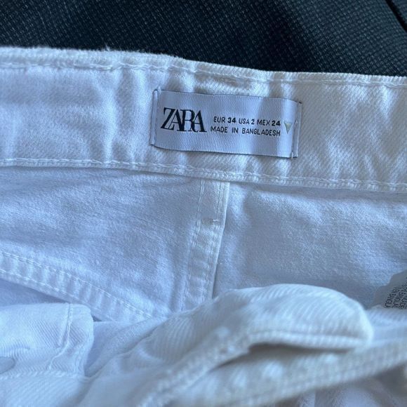 Zara White Distressed Hi-Rise Denim‎ Jeans Shorts Womens Size 2 - Picture 4 of 6